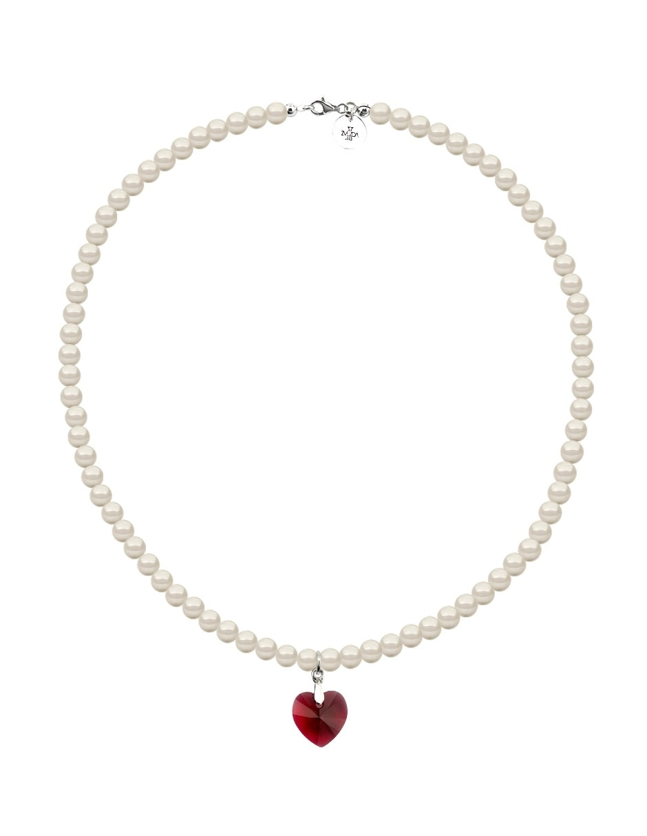 Collar de Mujer con dije de Corazón Perlas de Cristal Plata .925 Zvezda