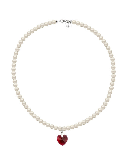 Collar de Mujer con dije de Corazón Perlas de Cristal Plata .925 Zvezda