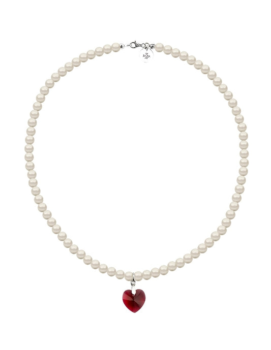 Collar de Mujer con dije de Corazón Perlas de Cristal Plata .925 Zvezda