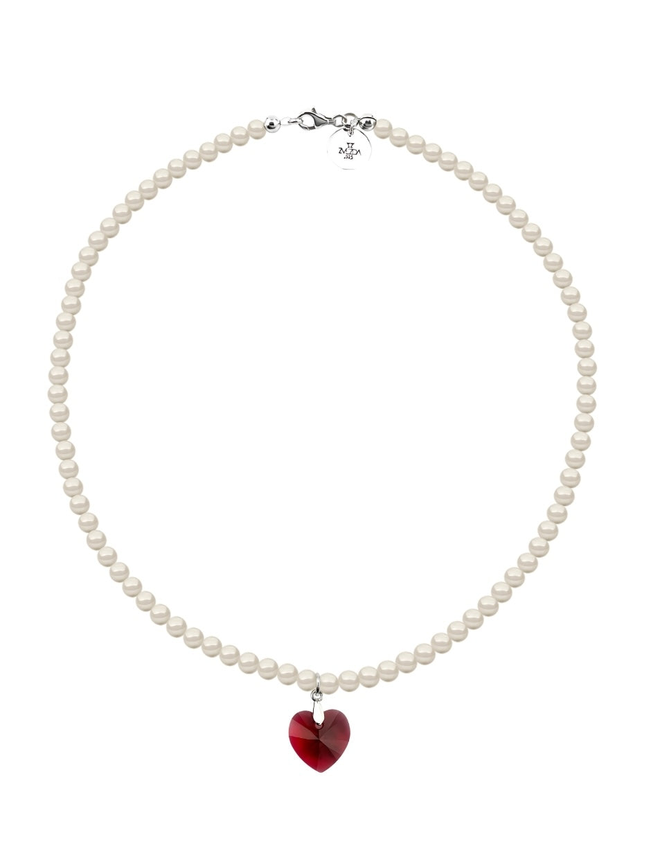 Collar de Mujer con dije de Corazón Perlas de Cristal Plata .925 Zvezda