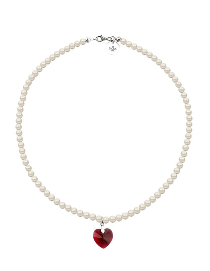 Collar de Mujer con dije de Corazón Perlas de Cristal Plata .925 Zvezda