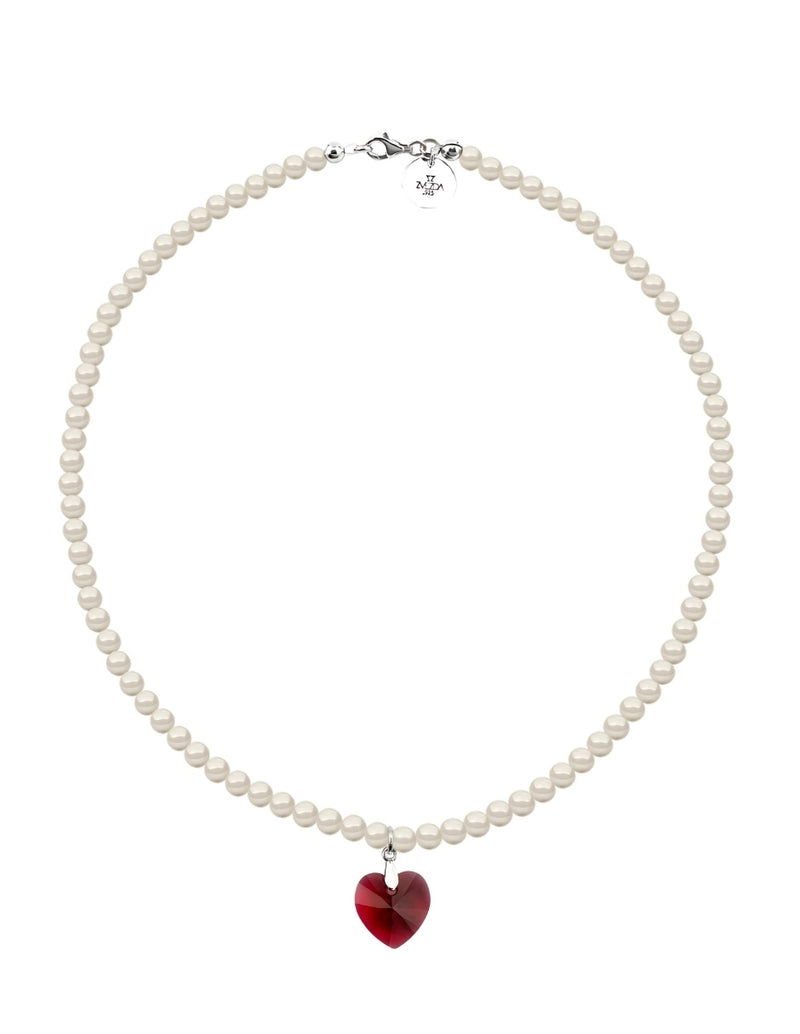 Collar de Mujer con dije de Corazón Perlas de Cristal Plata .925 Zvezda - puesta
