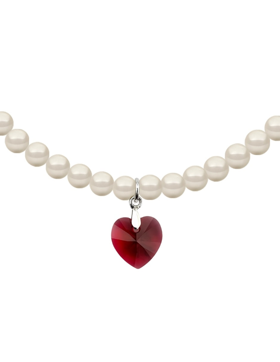 Collar de Mujer con dije de Corazón Perlas de Cristal Plata .925 Zvezda
