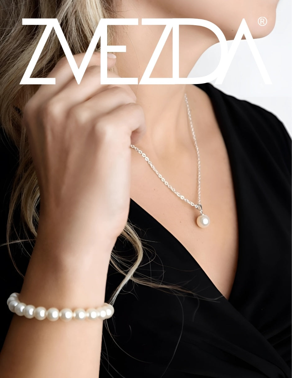 Collar de Mujer con Dije Perlas de Cristal, Plata 925 Zvezda
