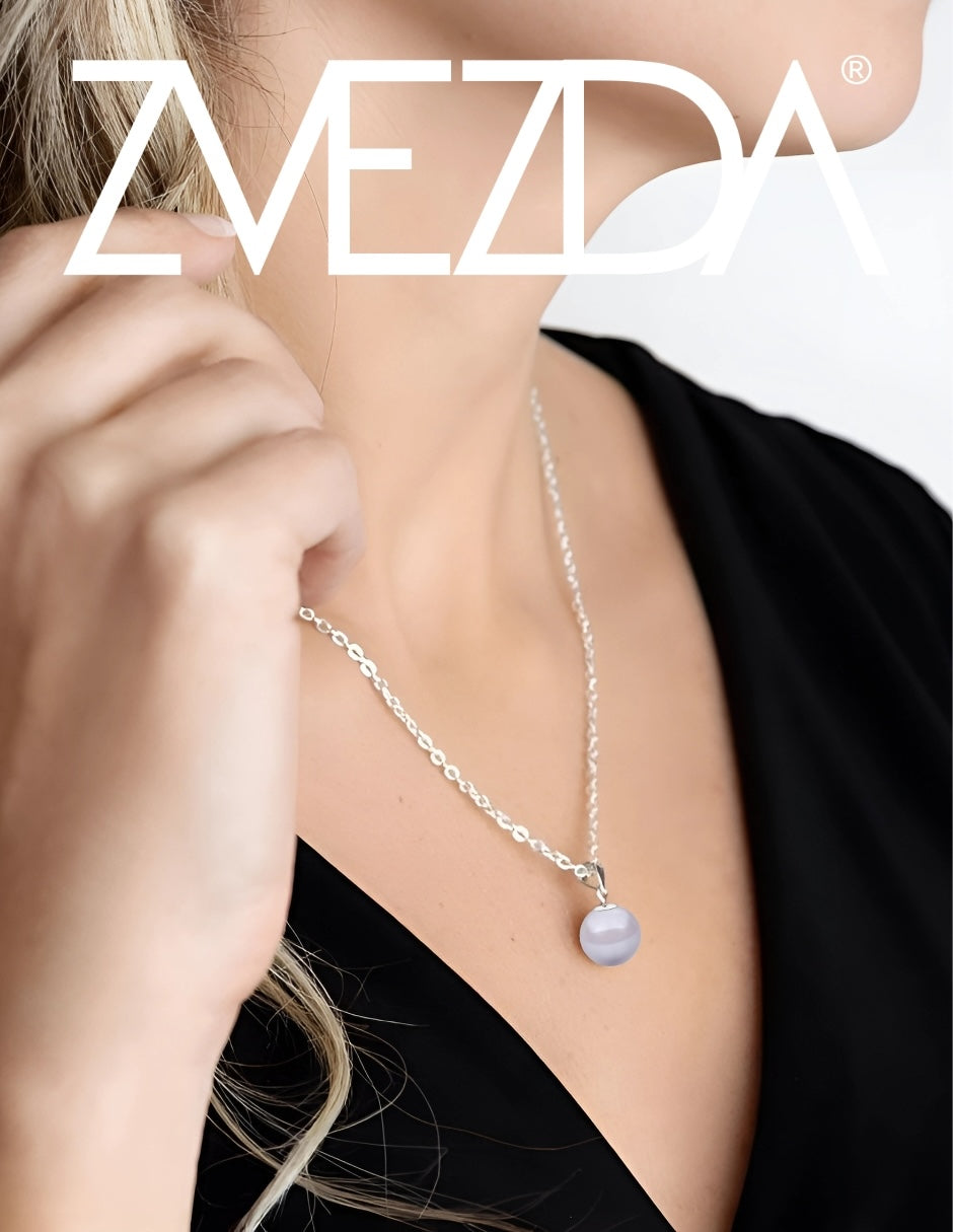 Collar de Mujer con Dije Perlas de Cristal, Plata 925 Zvezda