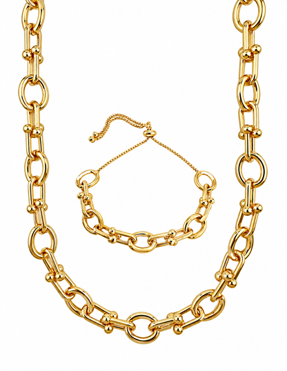 Collar y Pulsera de Mujer Chapa de oro 18K Eslabones