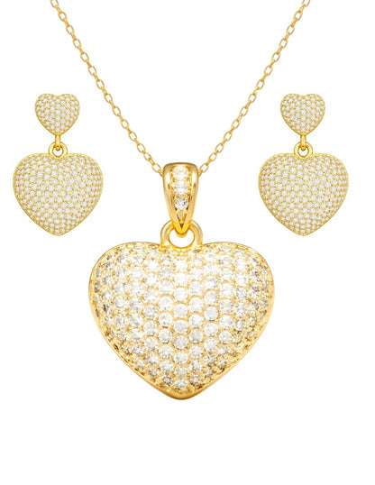 Collar y Aretes de Mujer Chapa de oro 18K Corazón con Circonia