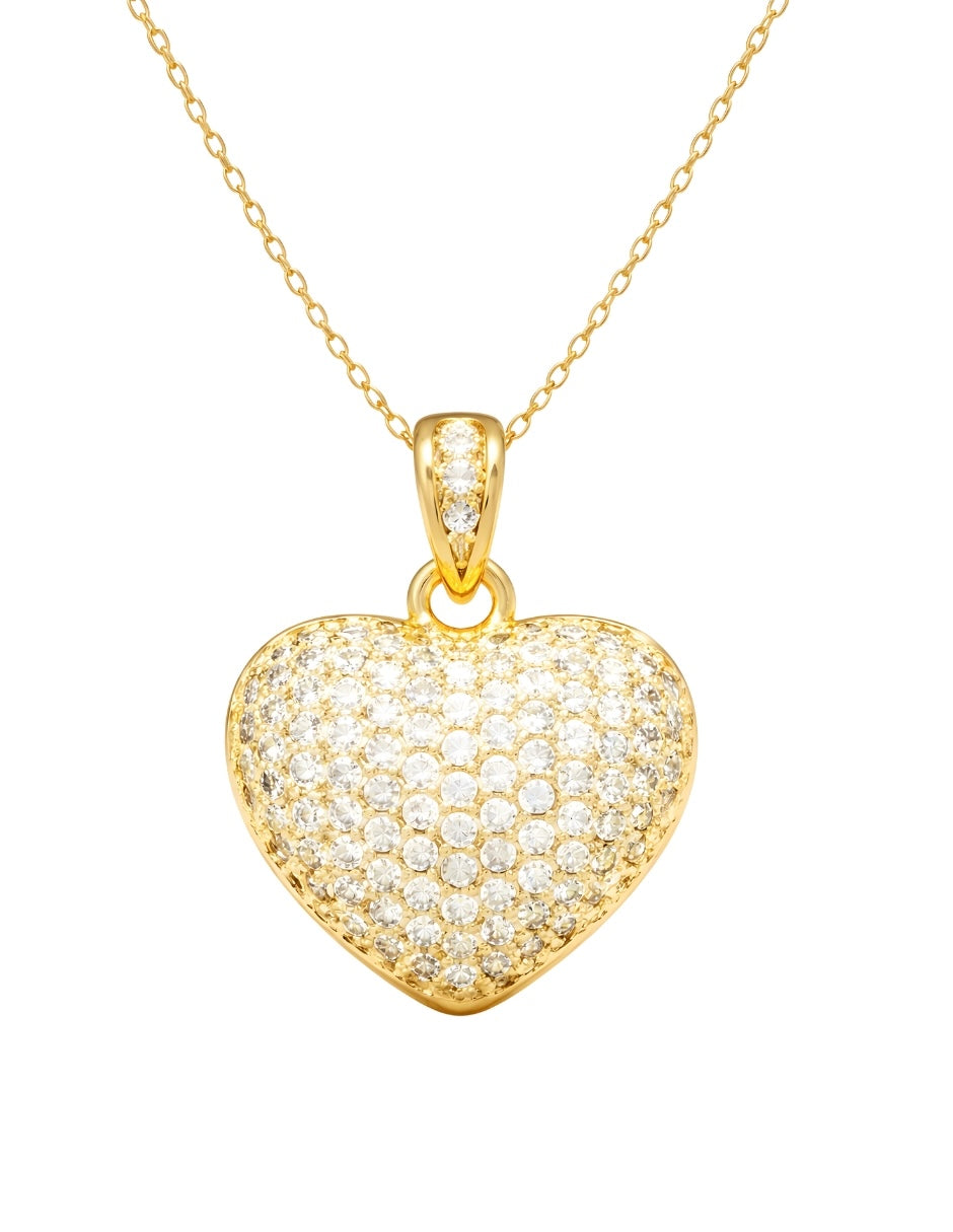 Collar y Aretes de Mujer Chapa de oro 18K Corazón con Circonia