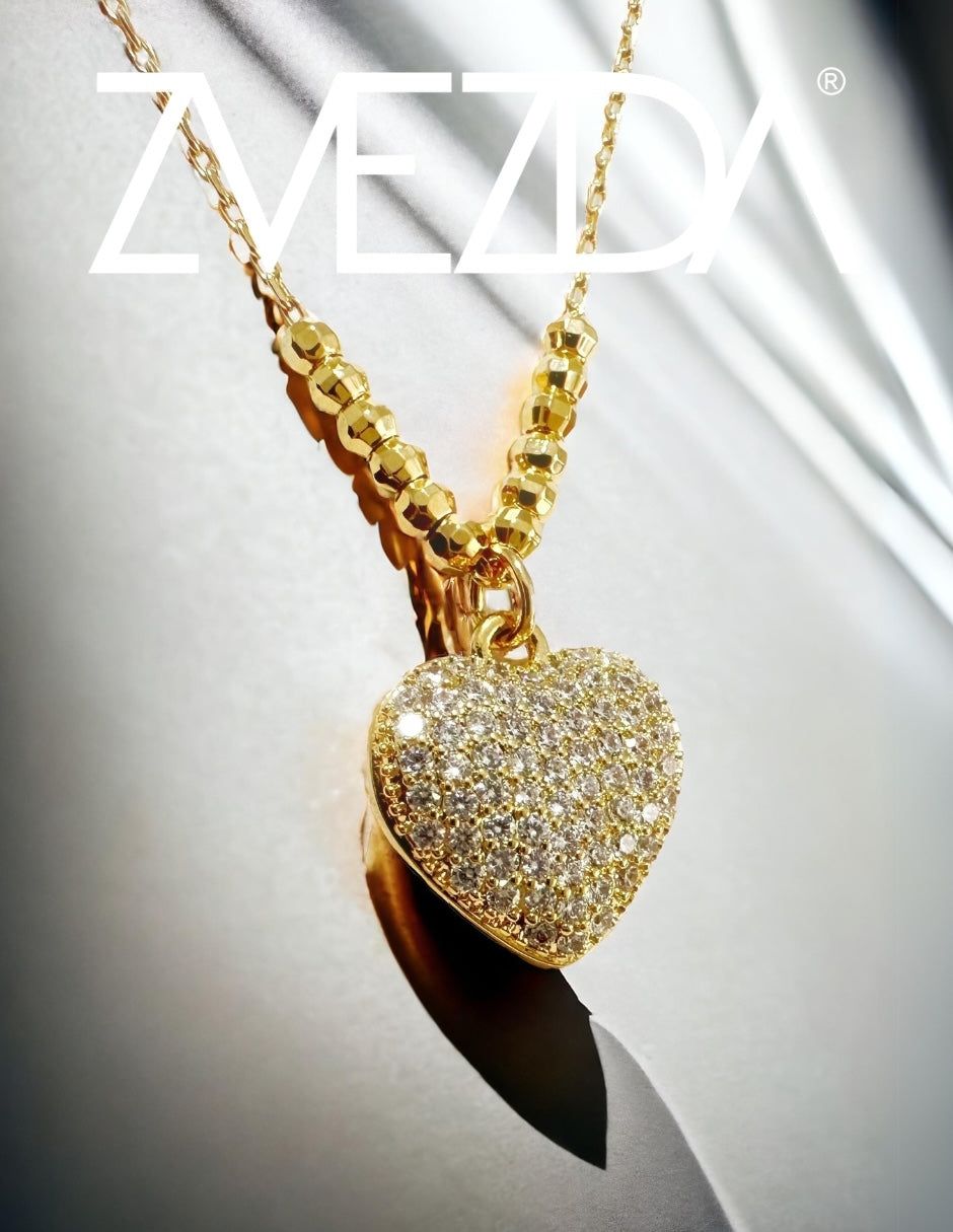 Collar y aretes de mujer Chapa de oro 18K Corazón y Circonias