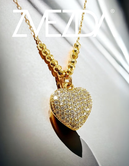 Collar y aretes de mujer Chapa de oro 18K Corazón y Circonias