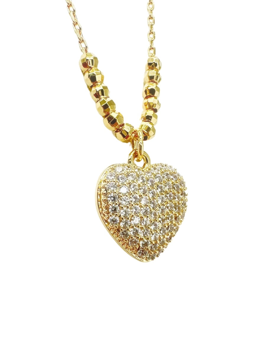 Collar y aretes de mujer Chapa de oro 18K Corazón y Circonias