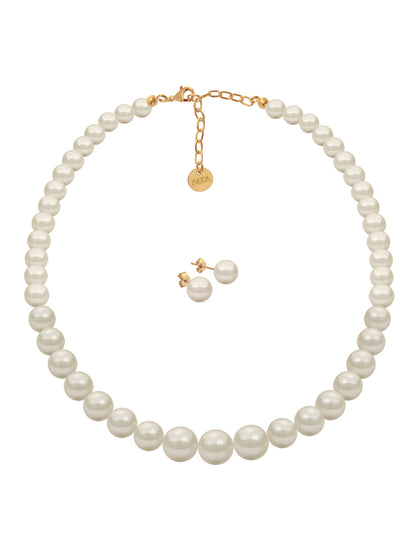 Collar y Aretes de Mujer, Perlas de cristal Swarovski, Chapa Oro 18k