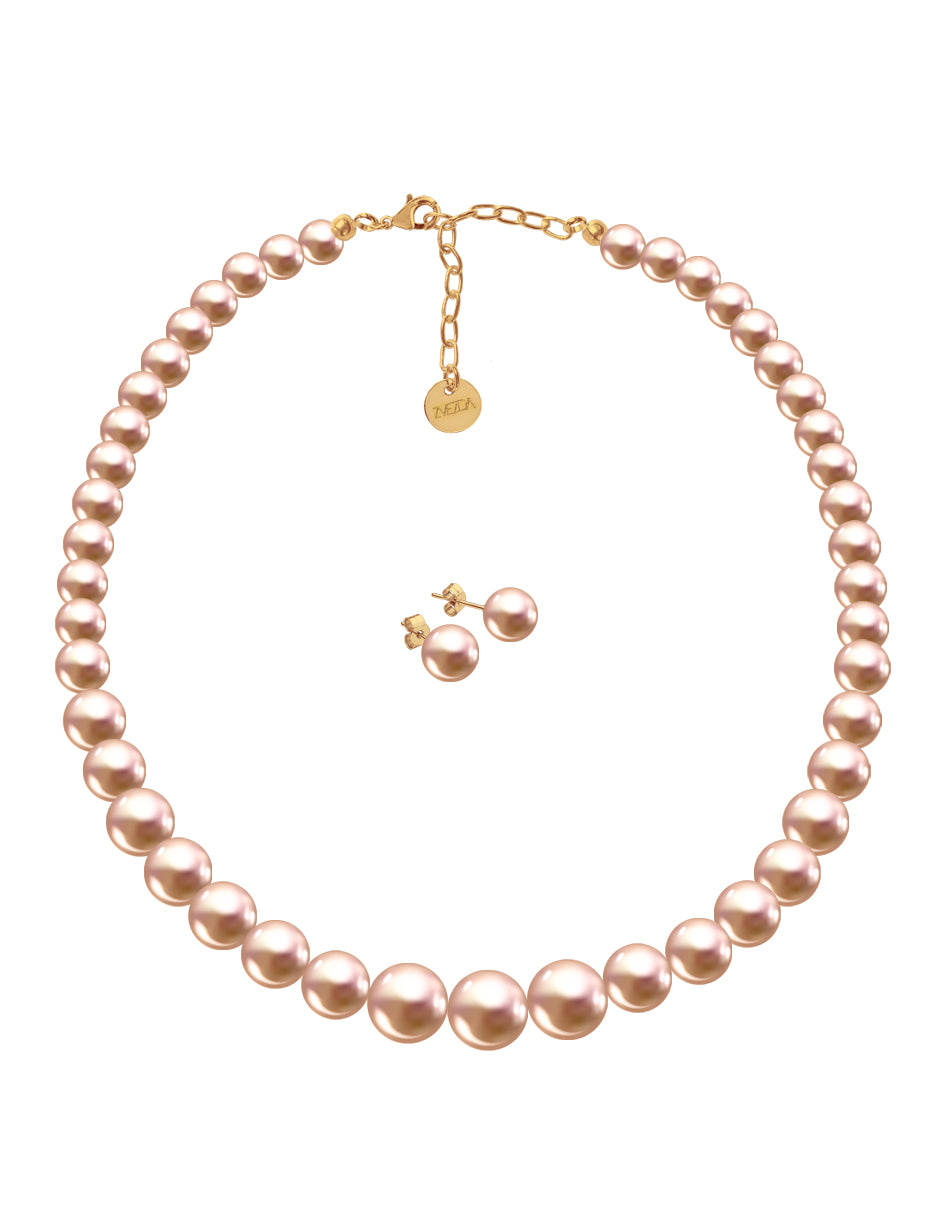 Collar y Aretes de Mujer, Perlas de cristal Swarovski, Chapa Oro 18k