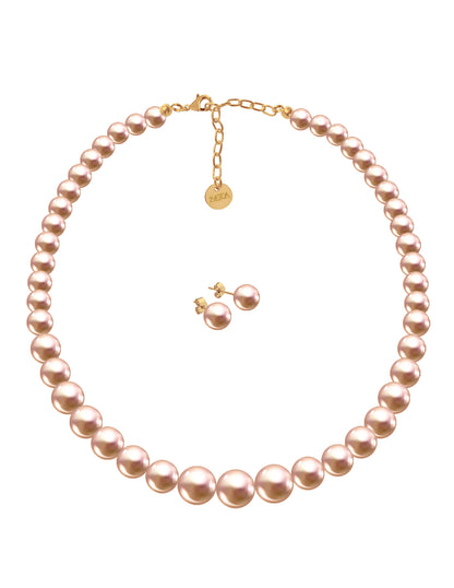 Collar y Aretes de Mujer, Perlas de cristal Swarovski, Chapa Oro 18k