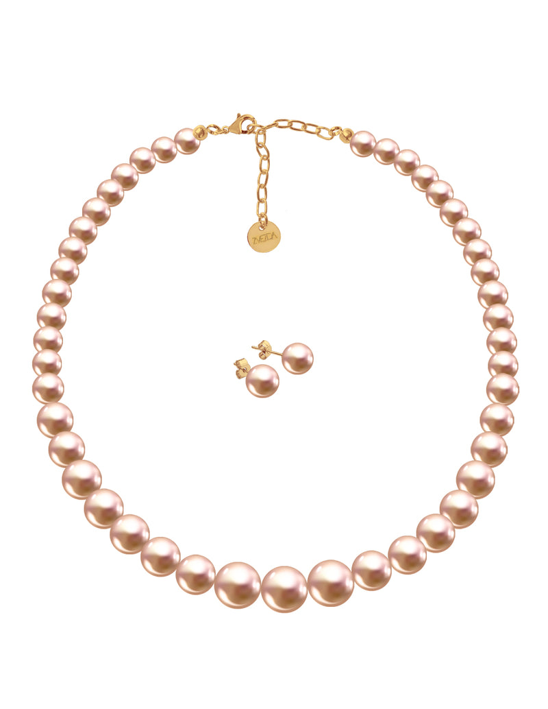 Collar y Aretes de Mujer, Perlas de cristal Swarovski, Chapa Oro 18k - detalle