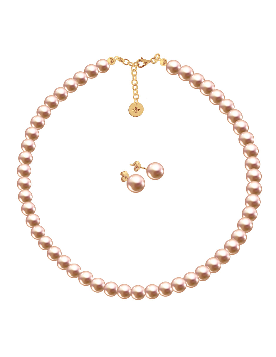 Collar y Aretes de Mujer, Perlas de cristal Swarovski, Chapa de Oro 18k