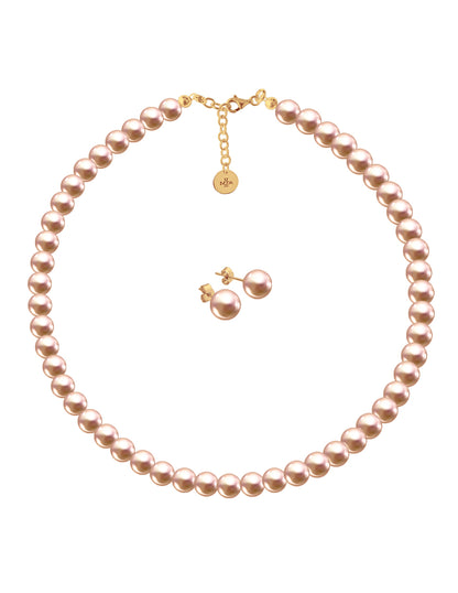 Collar y Aretes de Mujer, Perlas de cristal Swarovski, Chapa de Oro 18k