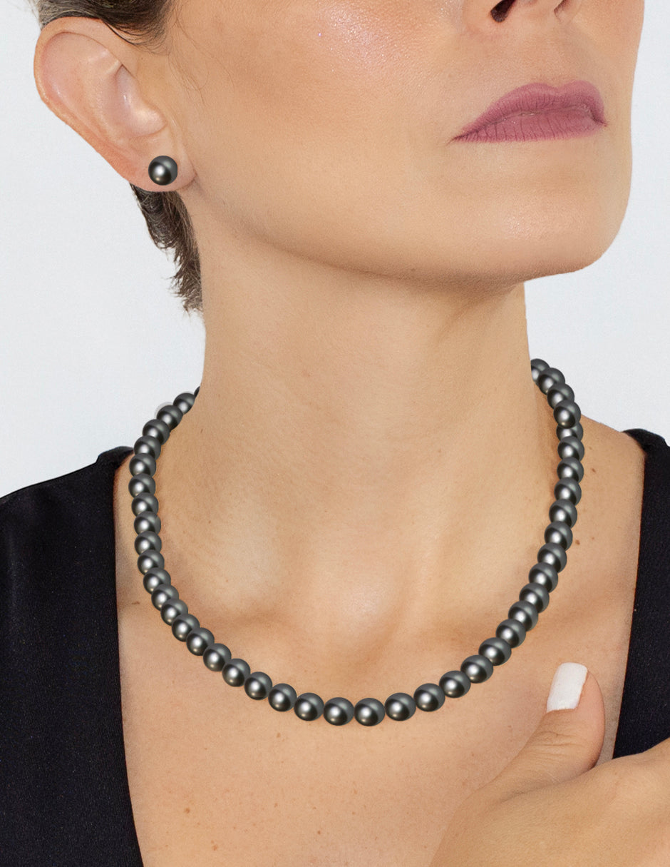 Collar y Aretes de Mujer, Perlas de cristal, Chapa de Oro 18k Zvezda