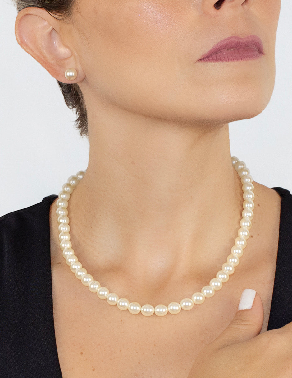 Collar y Aretes de Mujer, Perlas de cristal, Chapa de Oro 18k Zvezda