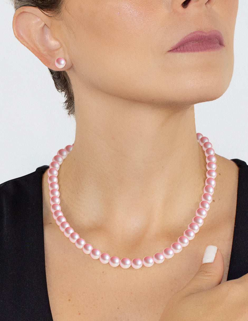 Collar y Aretes de Mujer, Perlas de cristal, Chapa de Oro 18k Zvezda