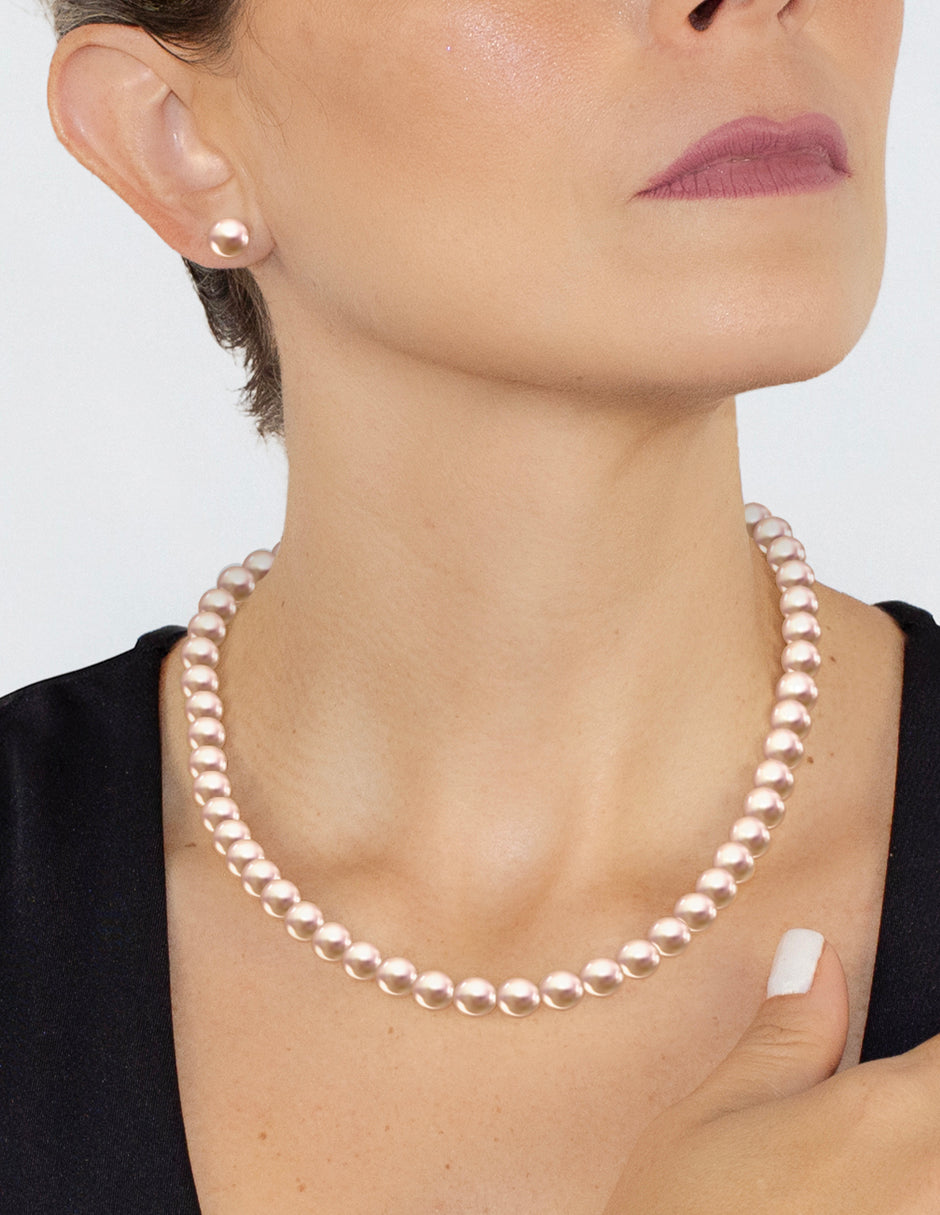 Collar y Aretes de Mujer, Perlas de cristal Swarovski, Chapa de Oro 18k