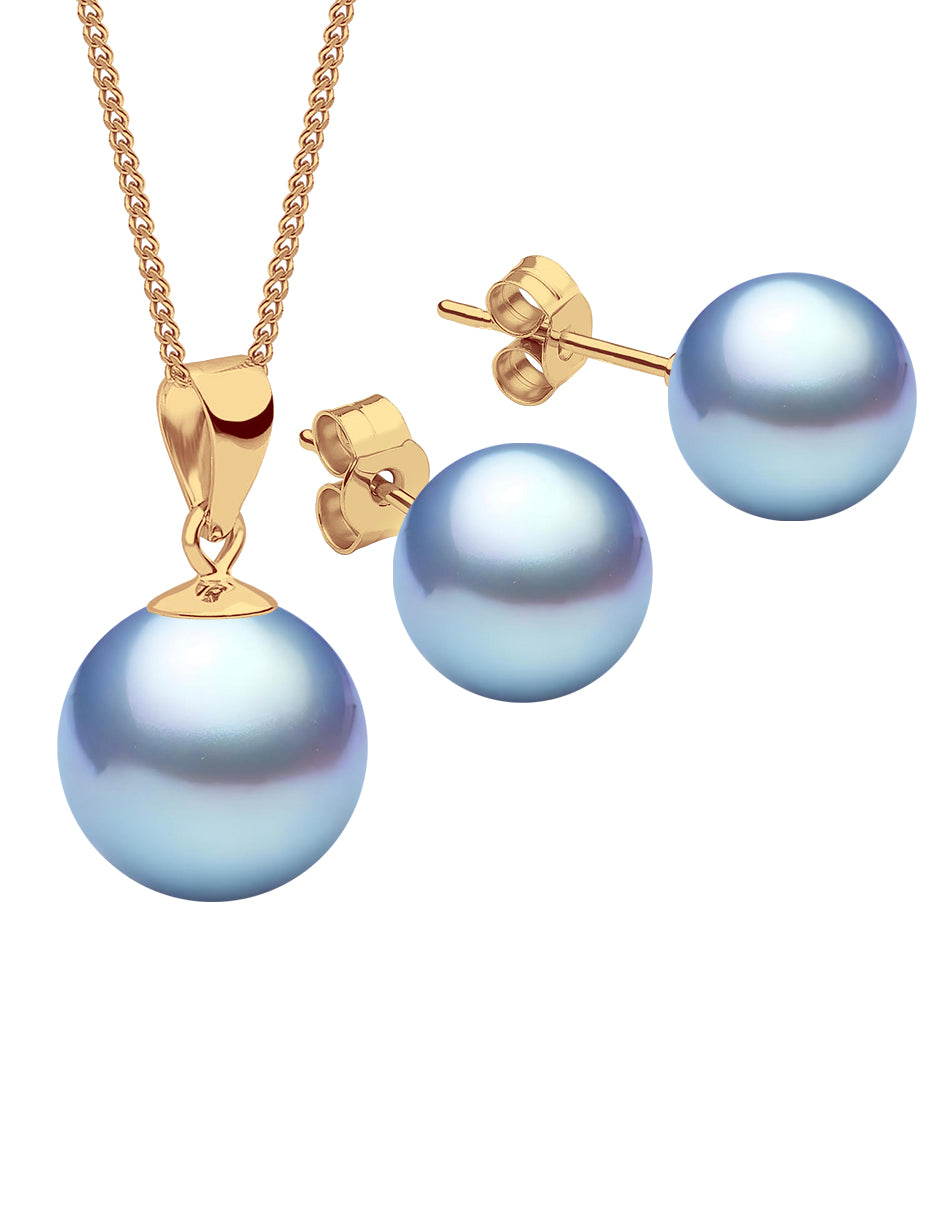 Collar y Aretes de Mujer, Chapa de Oro 18k, Perlas de Cristal Zvezda