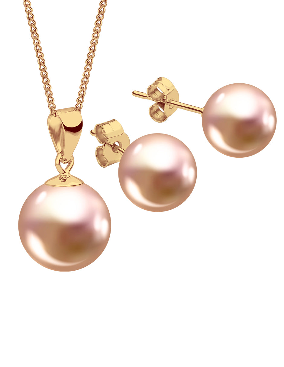 Collar y Aretes de Mujer, Chapa de Oro 18k, Perlas de Cristal Swarovski
