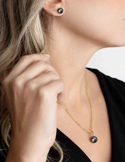 Collar y Aretes de Mujer, Chapa de Oro 18k, Perlas de Cristal Swarovski
