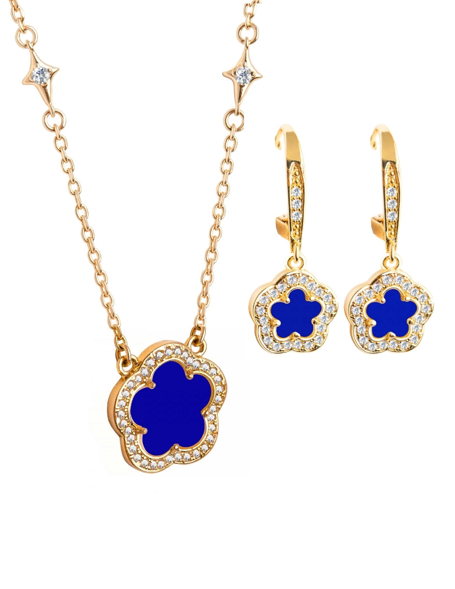 Collar y Aretes de Mujer Chapa de Oro 18K Trébol
