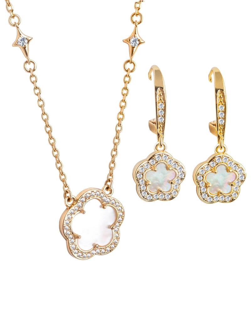 Collar y Aretes de Mujer Chapa de Oro 18K Trébol - detalle