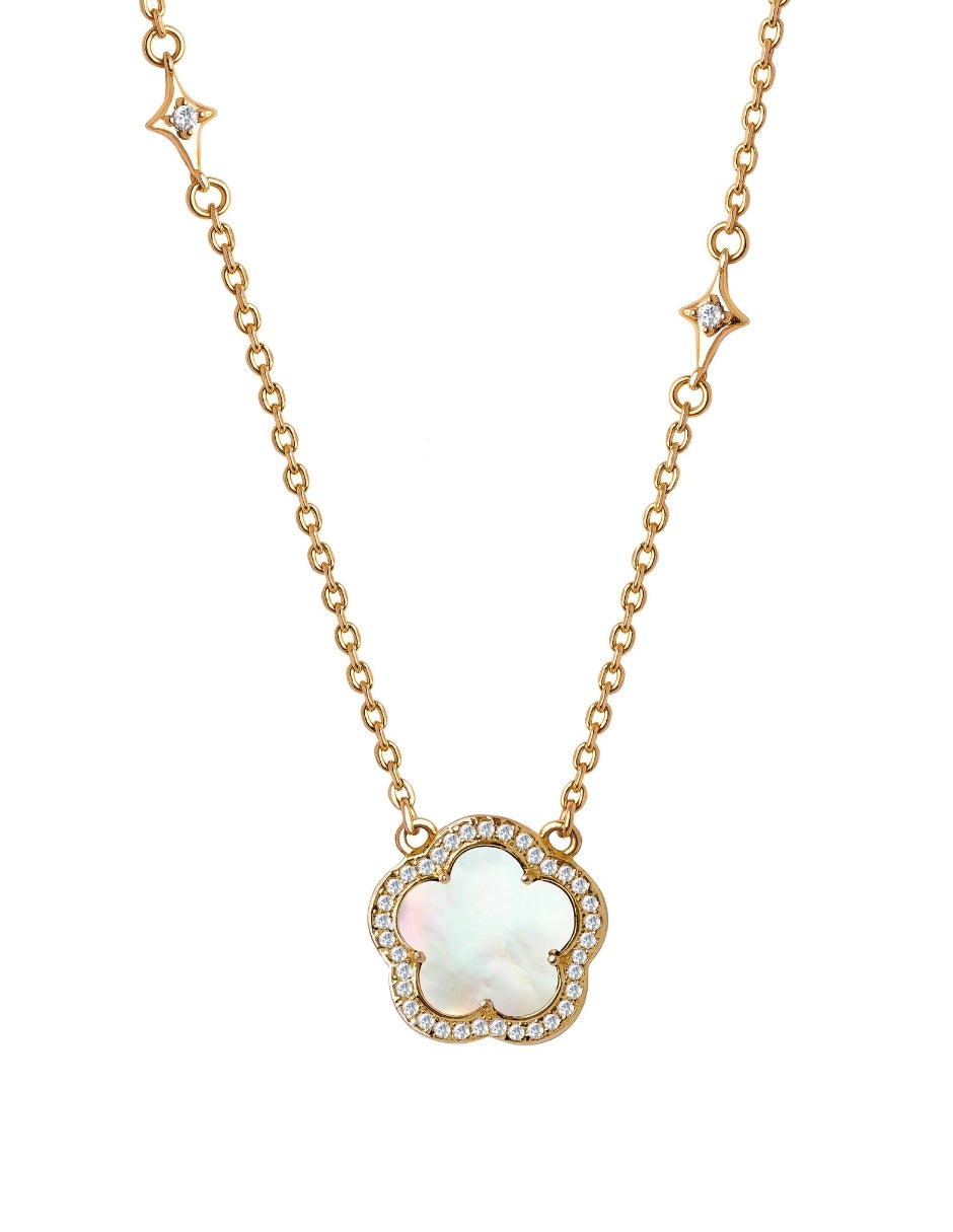 Collar y Aretes de Mujer Chapa de Oro 18K Trébol