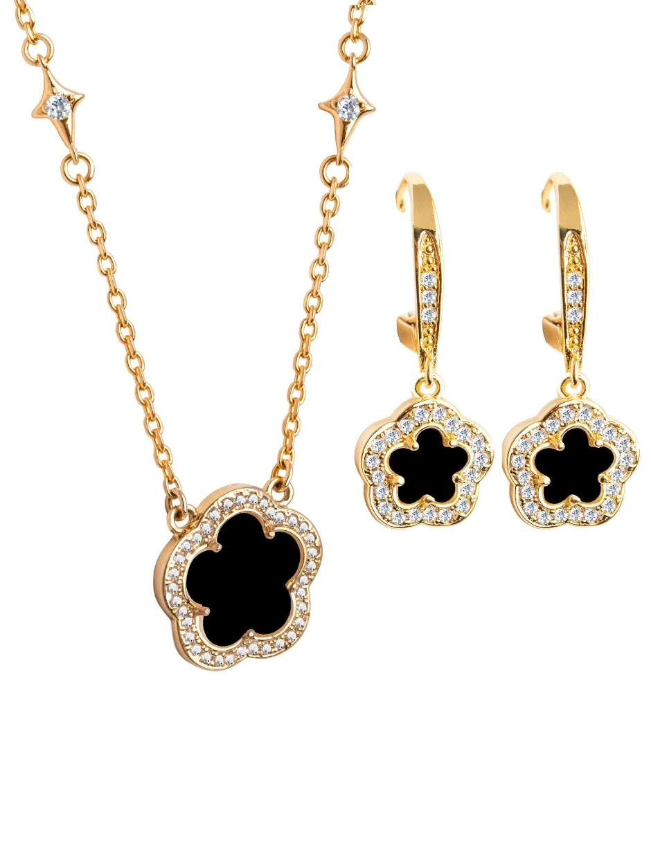 Collar y Aretes de Mujer Chapa de Oro 18K Trébol