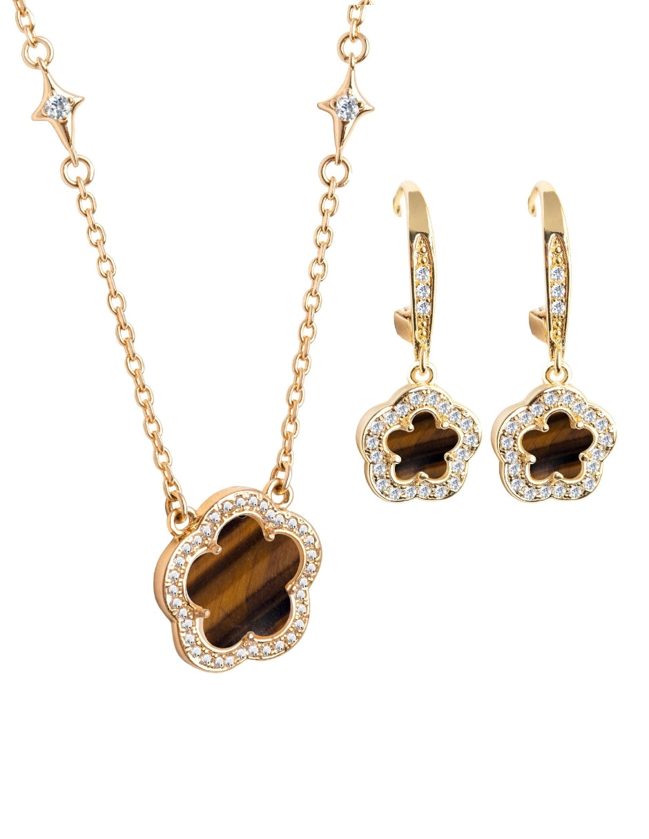 Collar y Aretes de Mujer Chapa de Oro 18K Trébol