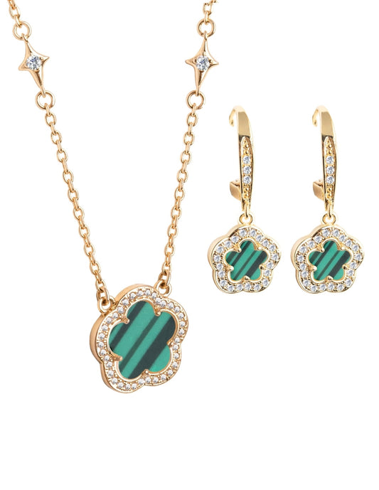 Collar y Aretes de Mujer Chapa de Oro 18K Trébol