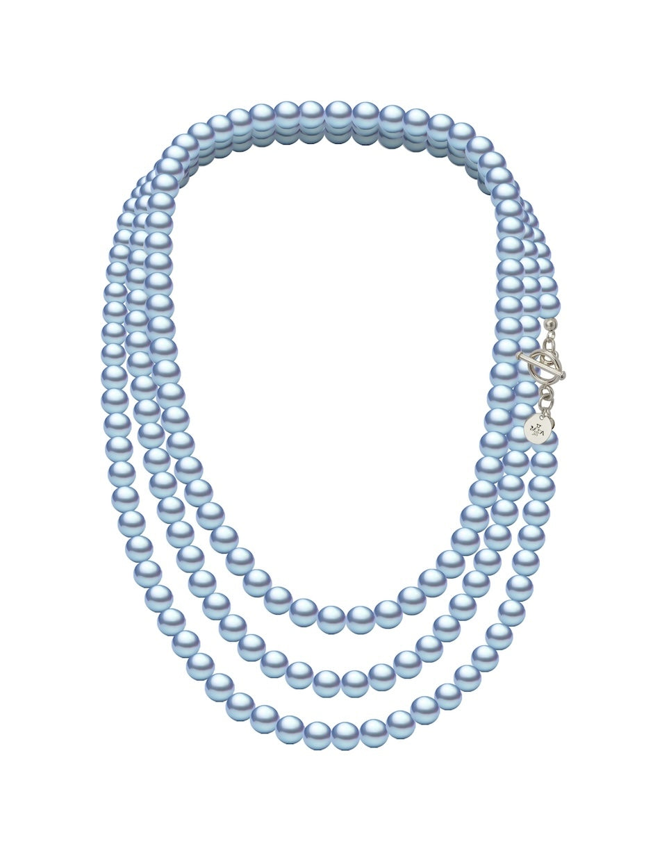 Collar Triple y Aretes de Mujer Perlas de Cristal Plata .925 Zvezda
