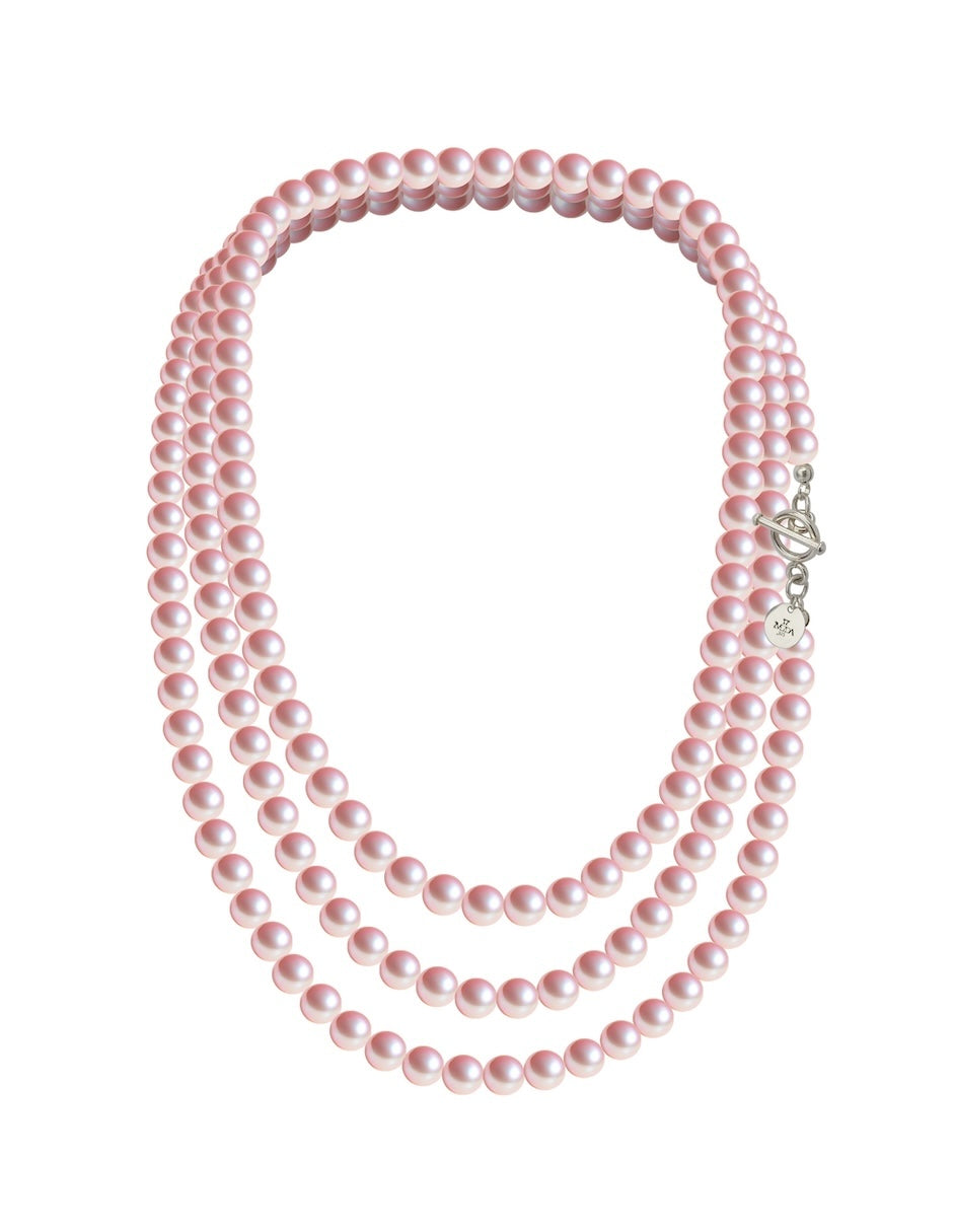 Collar Triple, Aretes y Pulsera de Mujer Perlas de Cristal Plata.925 Zvezda