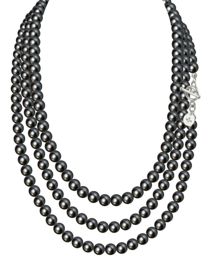 Collar Triple, Aretes y Pulsera de Mujer Perlas de Cristal Swarovski Plata.925