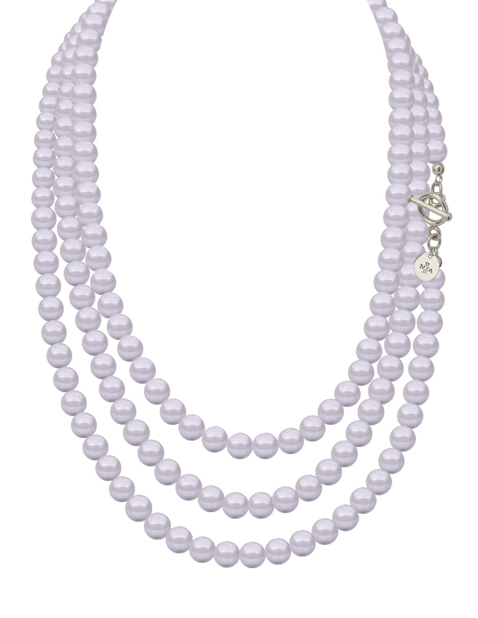 Collar Triple, Aretes y Pulsera de Mujer Perlas de Cristal Swarovski Plata.925