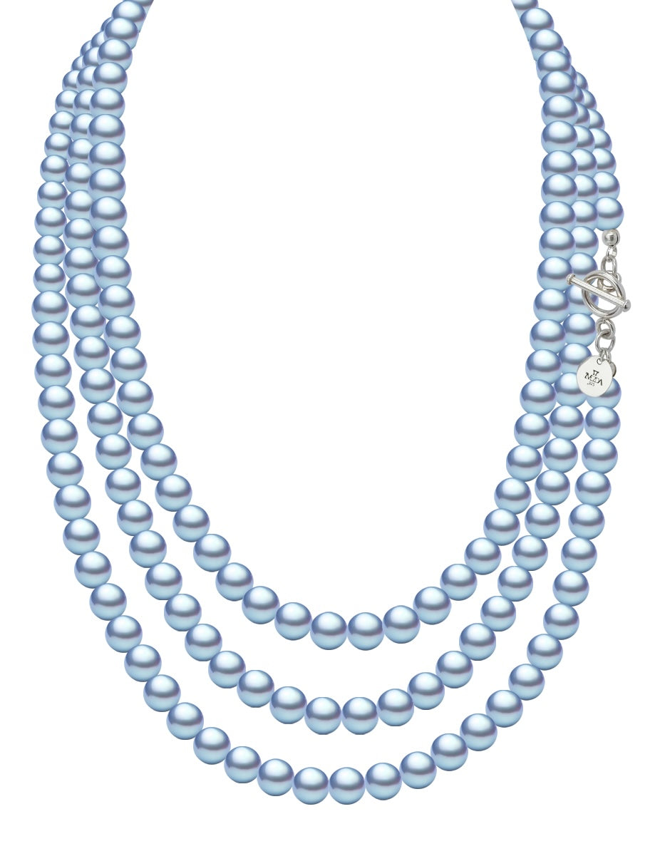 Collar Triple y Aretes de Mujer Perlas de Cristal Plata .925 Zvezda