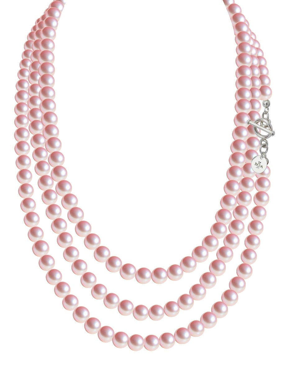 Collar Triple, Aretes y Pulsera de Mujer Perlas de Cristal Plata.925 Zvezda