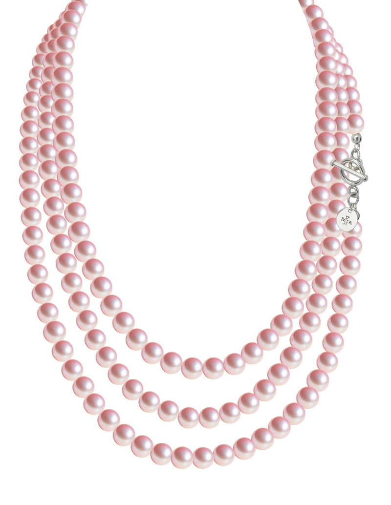 Collar de Mujer Plata .925 Perlas de Cristal Triple Zvezda - detalle