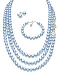 Collar Triple, Aretes y Pulsera de Mujer Perlas de Cristal Plata.925 Zvezda