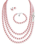 Collar Triple, Aretes y Pulsera de Mujer Perlas de Cristal Plata.925 Zvezda