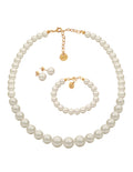 Collar, Aretes y Pulsera de Mujer Perlas de cristal, Chapa Oro 18k Zvezda