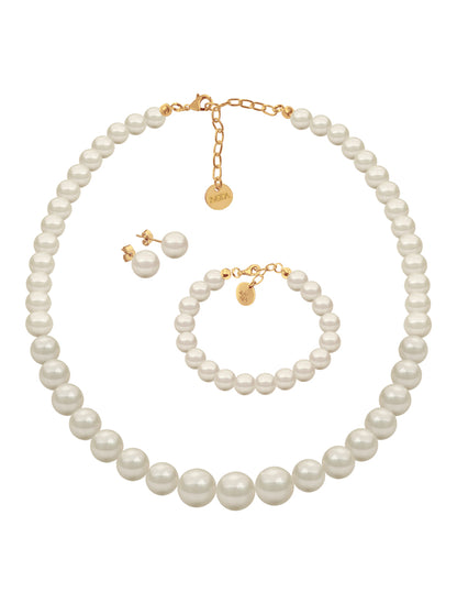 Collar, Aretes y Pulsera de Mujer Perlas de cristal Swarovski, Chapa Oro 18k