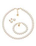 Collar, Aretes y Pulsera de Mujer Perlas de Cristal, Chapa de Oro 18k Zvezda