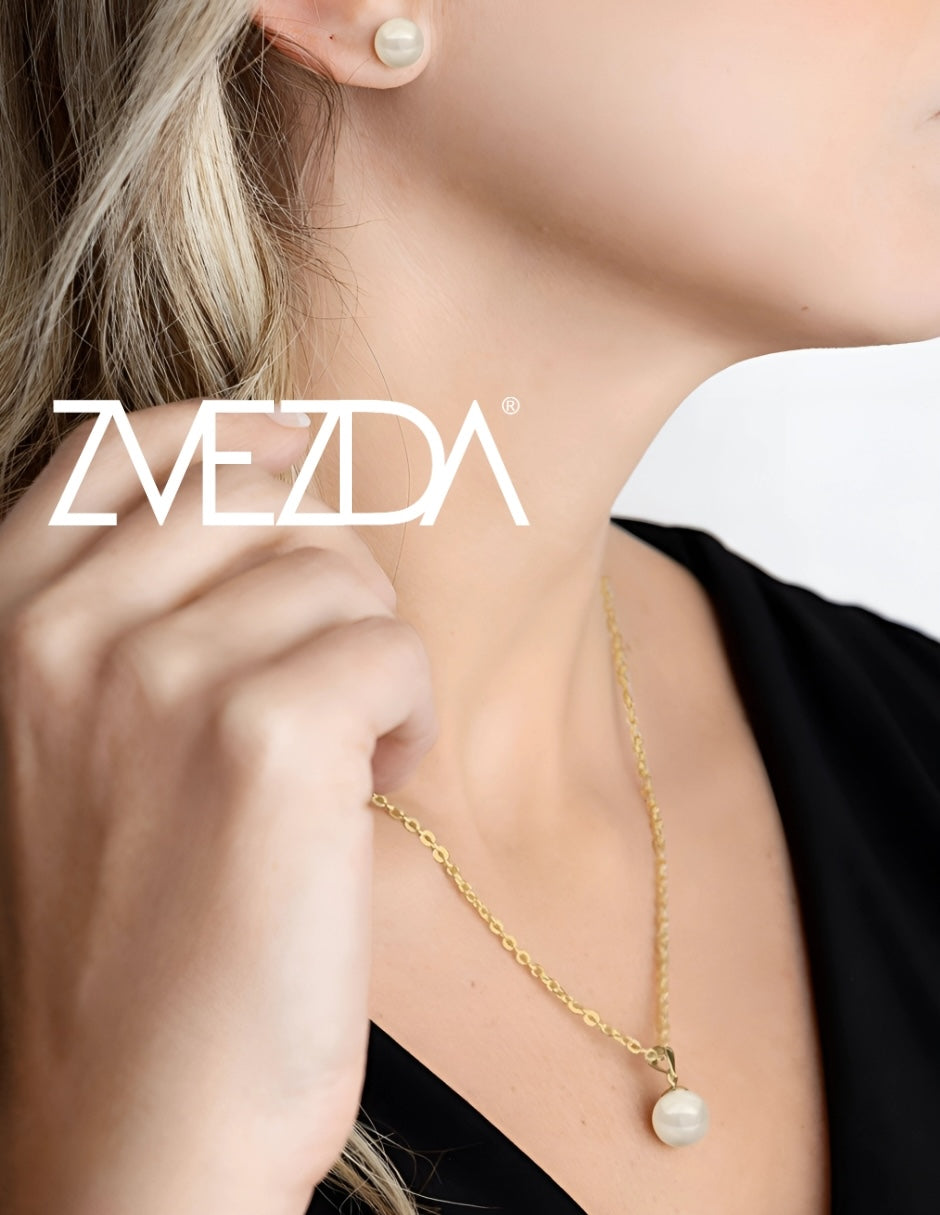 Set Aretes y Dijes de Perlas Swarovski y Chapa de Oro de 18k