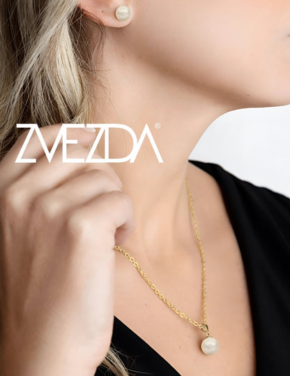 Set Aretes y Dijes de Perlas Swarovski y Chapa de Oro de 18k