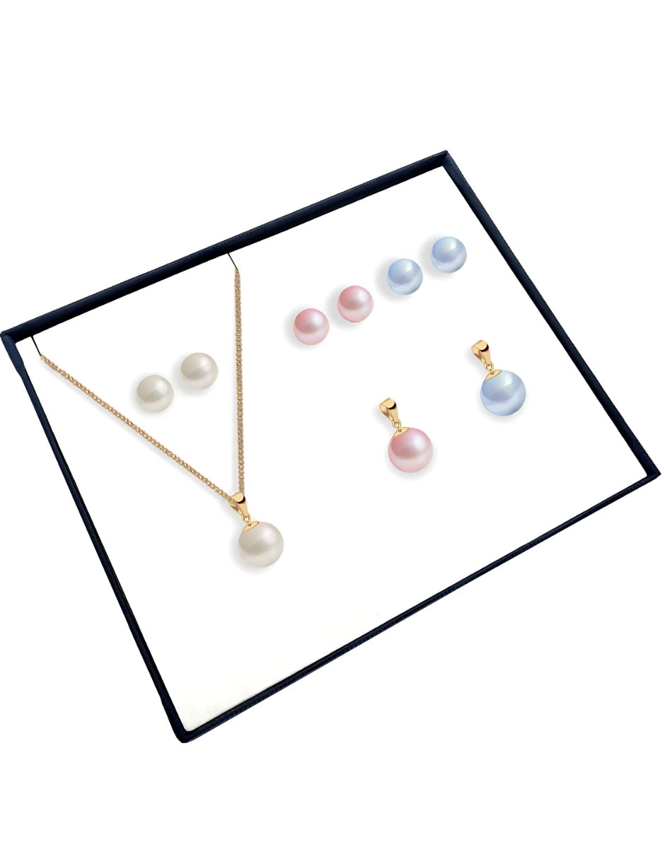 Set Aretes y Dijes de Perlas Swarovski y Chapa de Oro de 18k