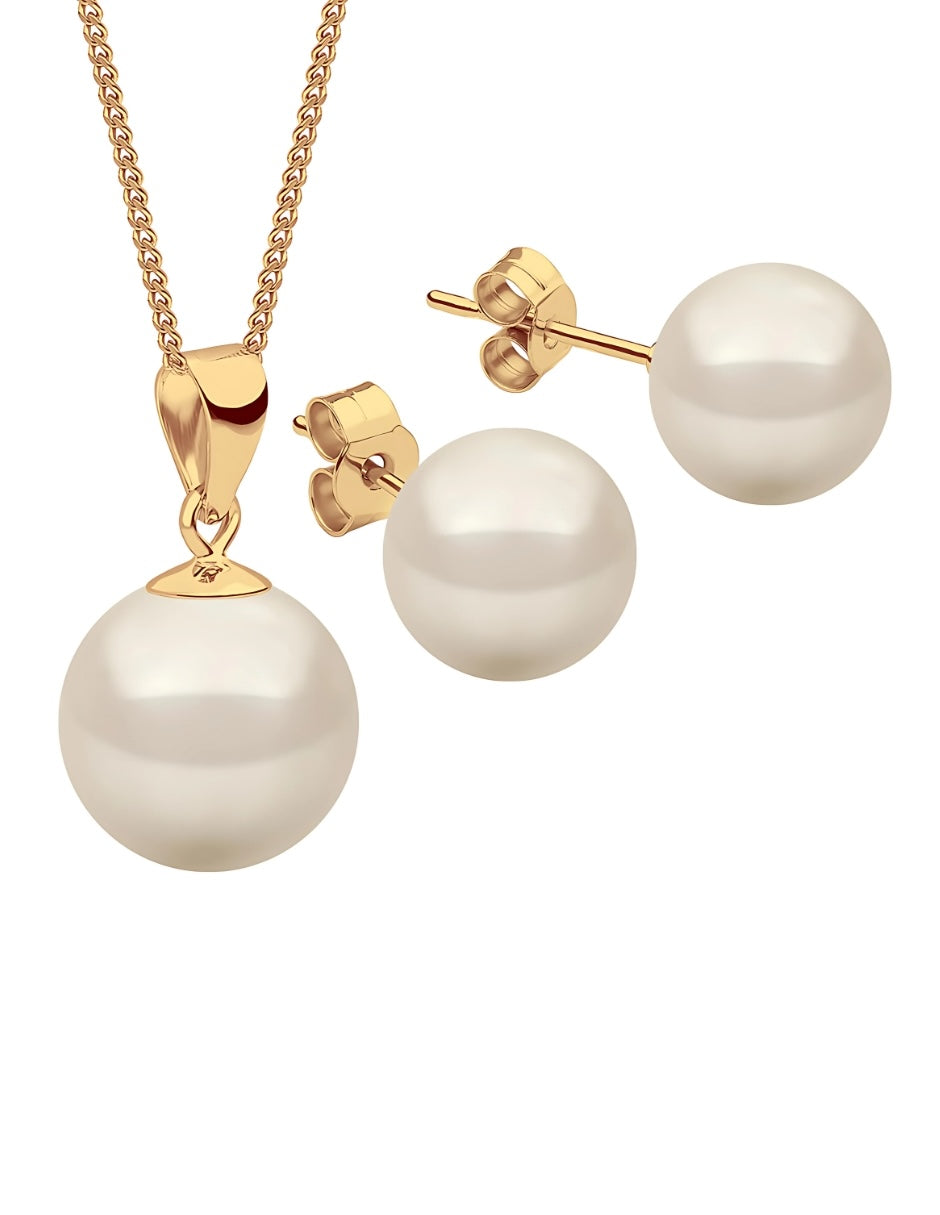 Set Aretes y Dijes de Perlas Swarovski y Chapa de Oro de 18k
